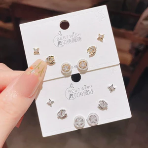 V.I.T Accessories | Set bông tai sao trăng đính đá 6 chiếc (2 màu)