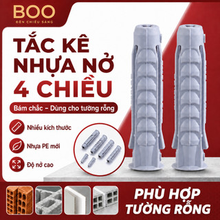 Tắc Kê Nhựa Nở 4 Chiều Cho Tường Rỗng, Ống Nở Nhựa PE Bám Vít Chắc, Nhiều Kích Thước