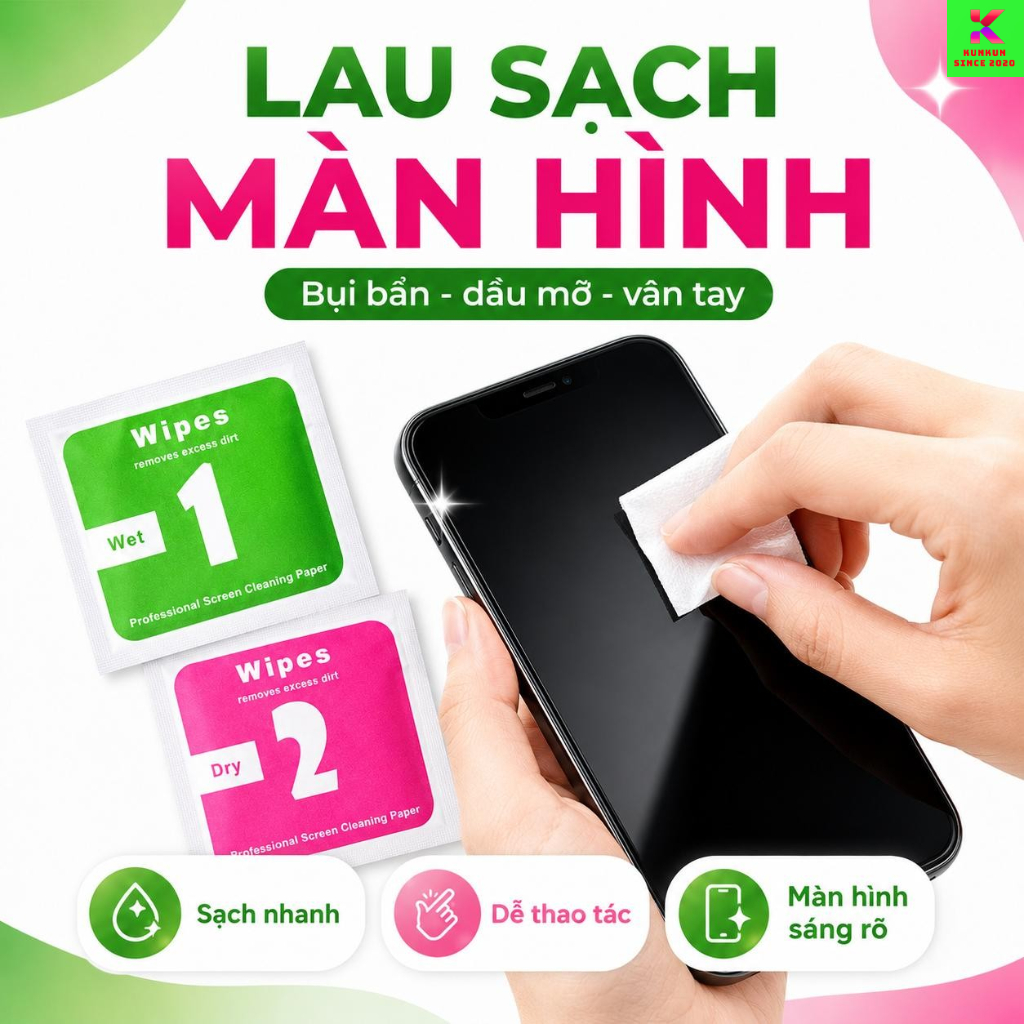 [QUÀ TẶNG GIẤY LAU] Khăn lau 1 và 2 mếng lau vệ sinh màn hình điện thoại - Vip 2