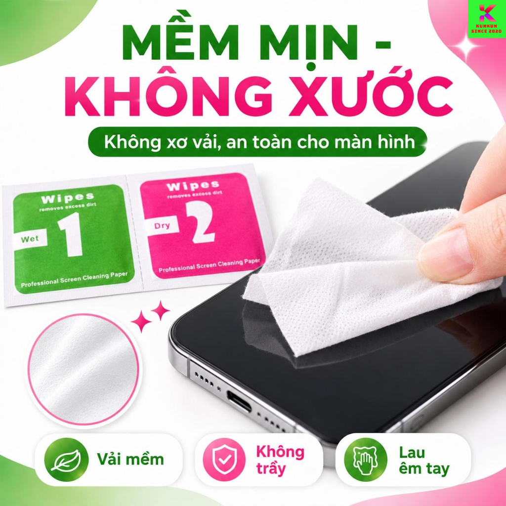 [QUÀ TẶNG GIẤY LAU] Khăn lau 1 và 2 mếng lau vệ sinh màn hình điện thoại - Vip 2