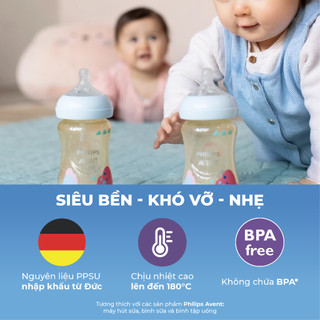 Bộ 2 Bình sữa mô phỏng tự nhiên mới PPSU Philips Avent 330ml chống sặc chống đầy hơi
