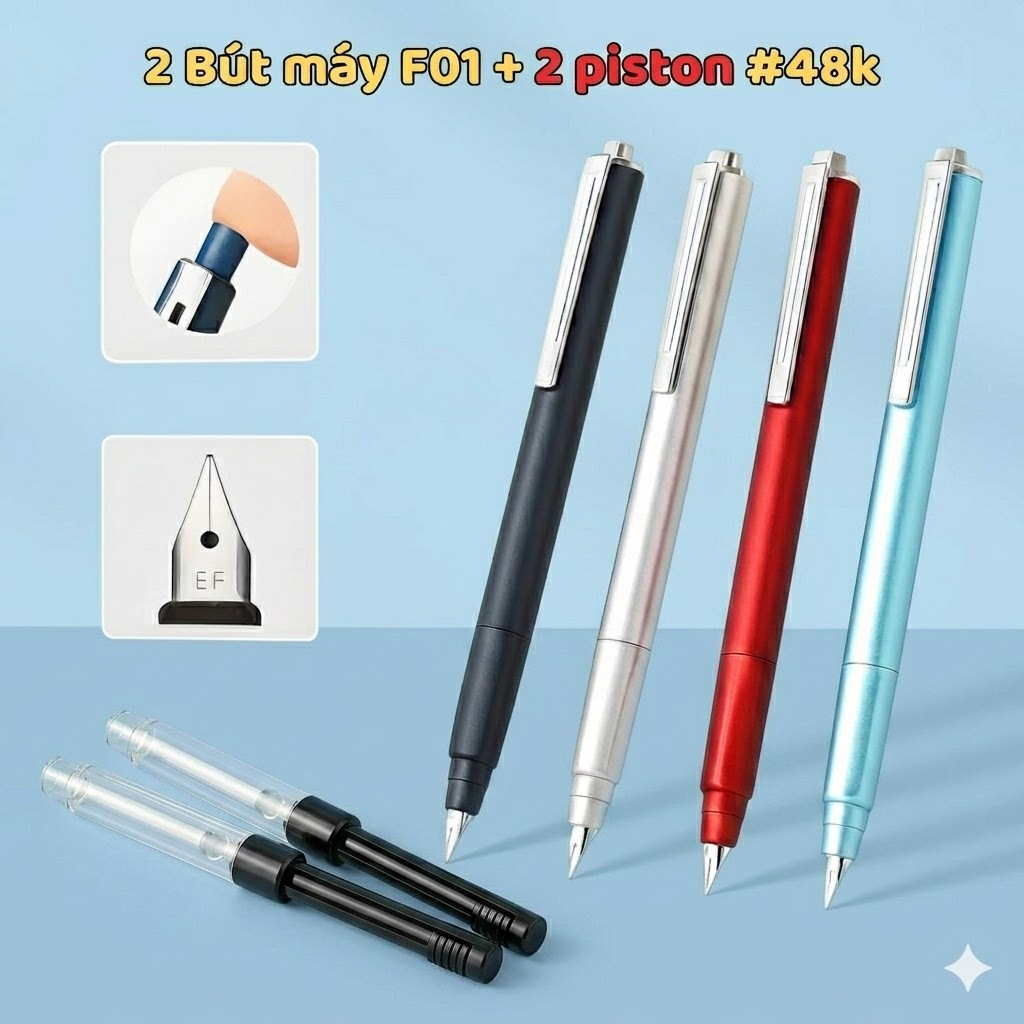 Bút Máy Bấm EF Mẫu Mới 2025 – Ngòi 0.38mm Êm Trơn, Không Gai Giấy, Không Tắc Mực + Tặng 50 Ống Mực