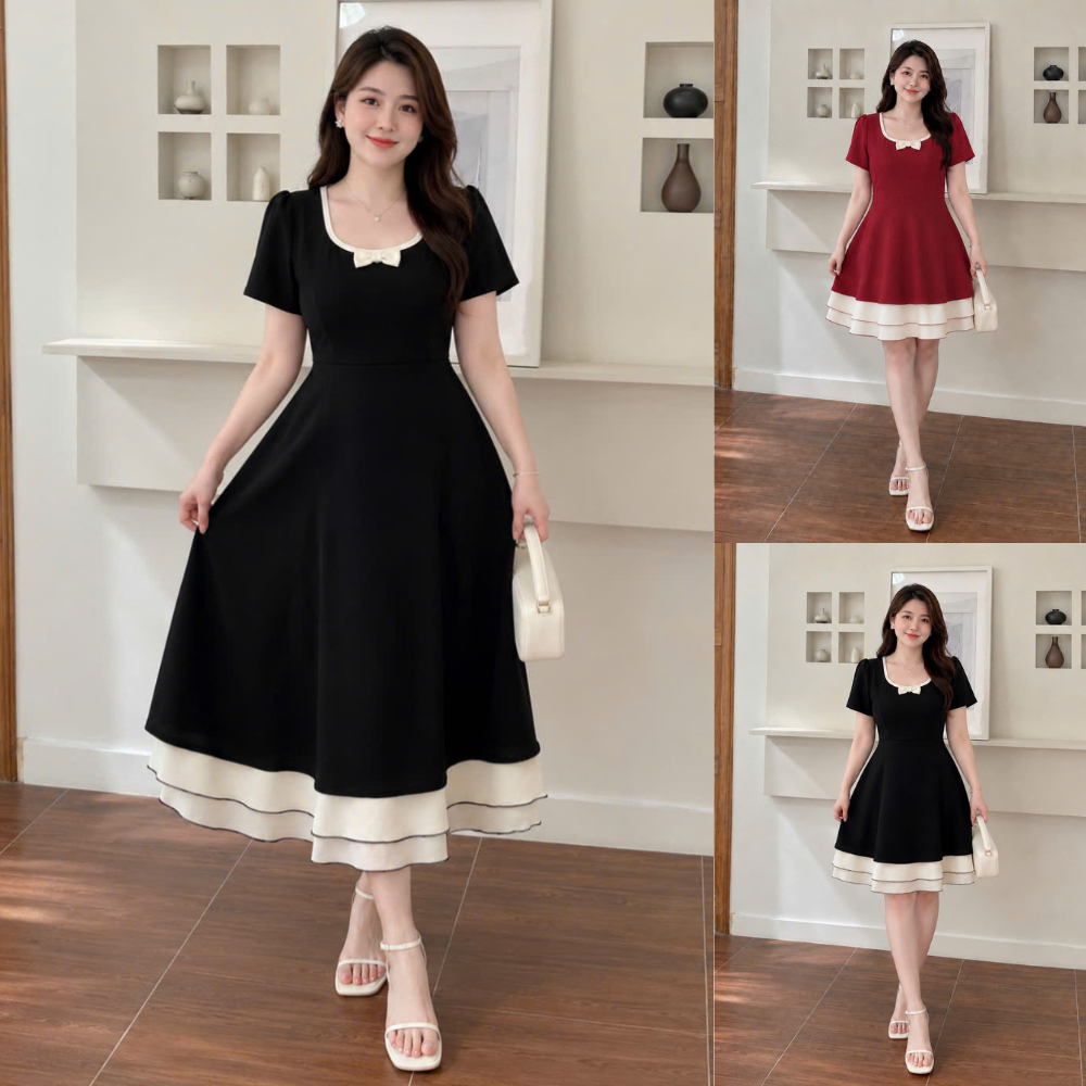 Đầm Bigsize Nữ Mặc Tết Sang Trọng Dáng Ngắn & Dài Váy Chữ A Che Khuyết Điểm Cho Nàng 58–92kg A692+A693