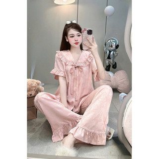 Mây Ngủ | Bộ Đồ Ngủ Nữ Vintage Ren Bèo Tiểu Thư Quần Dài Lụa Băng Mềm Mát Pijama Mặc Nhà Cao Cấp