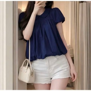 Áo babydoll nữ bí phồng cổ sen ngắn tay che bụng voan mềm vàng xanh hồng trắng đen VANISA SM105