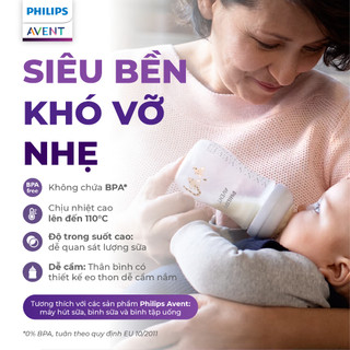 Bộ 2 Bình sữa mô phỏng tự nhiên Philips Avent mới (họa tiết Hươu Cao Cổ & Gấu) 260ml chống sặc chống đầy hơi