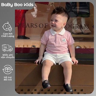 Bộ Quần Áo Bé Trai Mùa Hè Cotton,Set Đồ Bé Trai Áo Polo Hồng Cổ Trắng+Quần Short Trắng 7-16kg A38