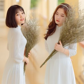 Áo dài học sinh cấp 3, áo dài trắng truyền thống chất lụa mỹ trơn cao cấp