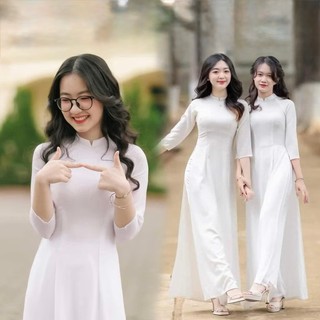 Áo dài học sinh cấp 3, áo dài trắng truyền thống chất lụa mỹ trơn cao cấp