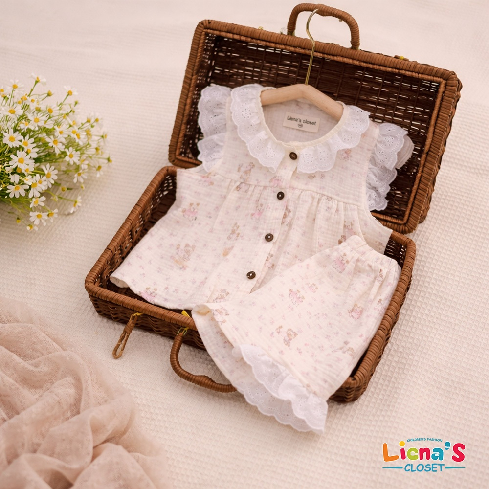Bộ Đồ Bé Gái Cộc Tay Xô Muslin Cao Cấp Siêu Mềm Mát Cho Bé Từ 5-15kg