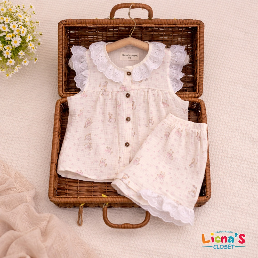 Bộ Đồ Bé Gái Cộc Tay Xô Muslin Cao Cấp Siêu Mềm Mát Cho Bé Từ 5-15kg