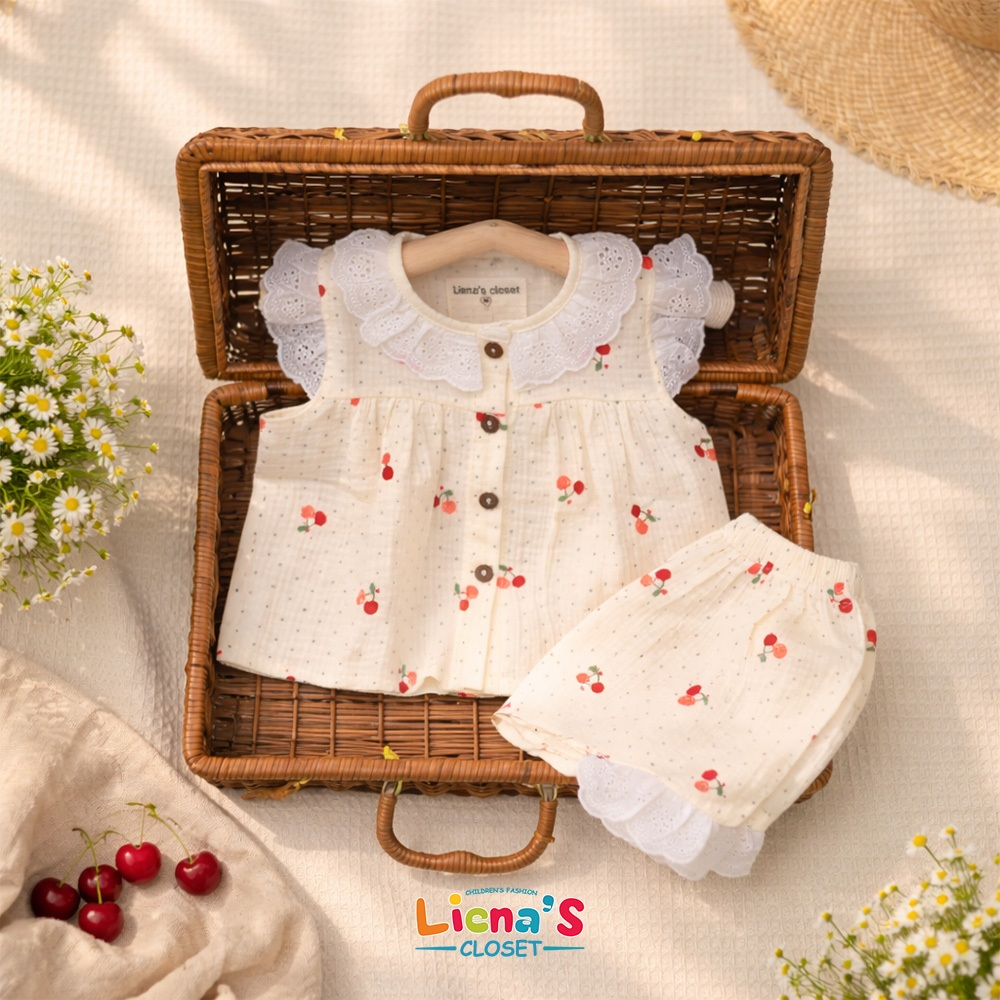 Bộ Đồ Bé Gái Cộc Tay Xô Muslin Cao Cấp Siêu Mềm Mát Cho Bé Từ 5-15kg