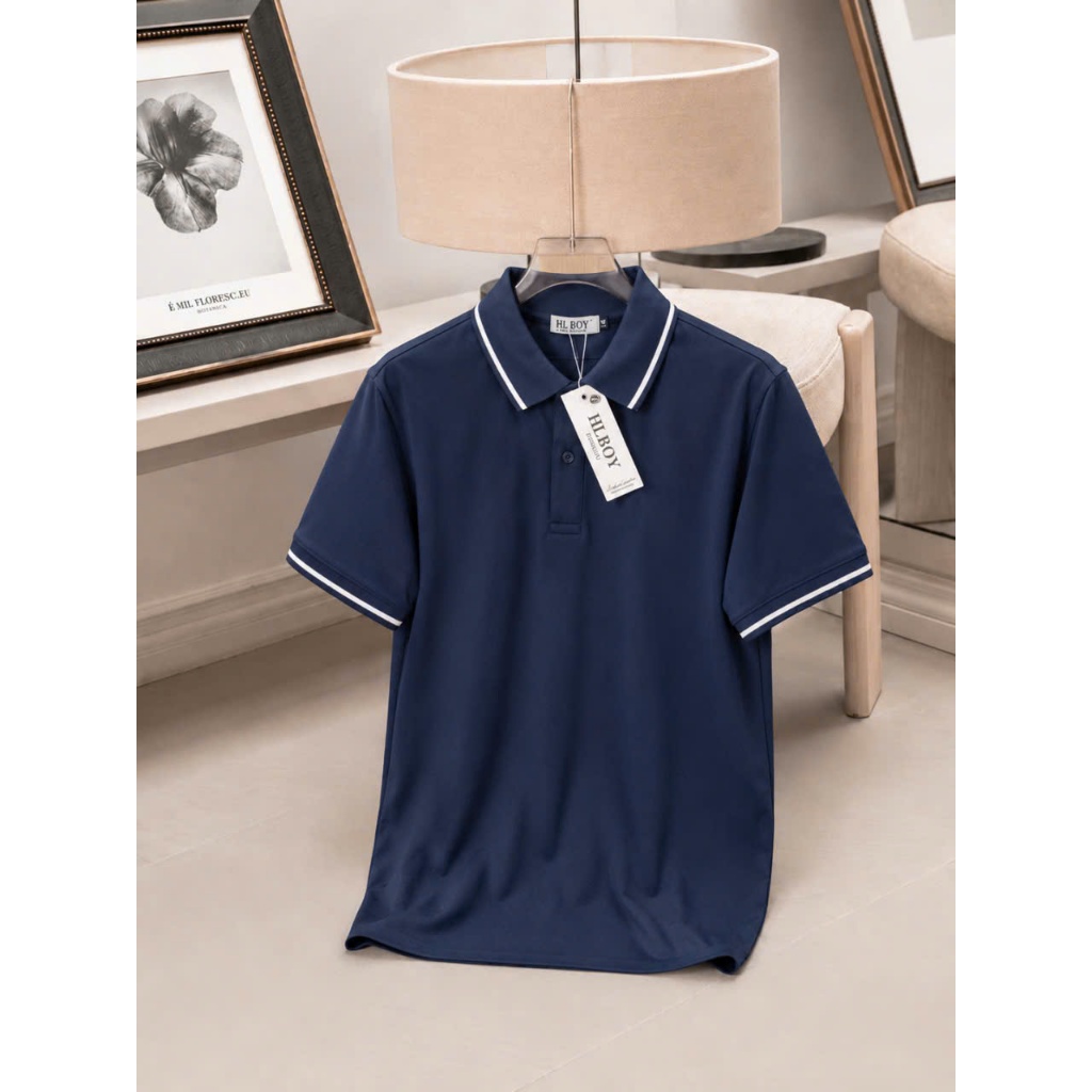 Áo polo nam HLBOY trơn bo kẻ, mềm mịn, giữ phom hoàn hảo ,S0C710