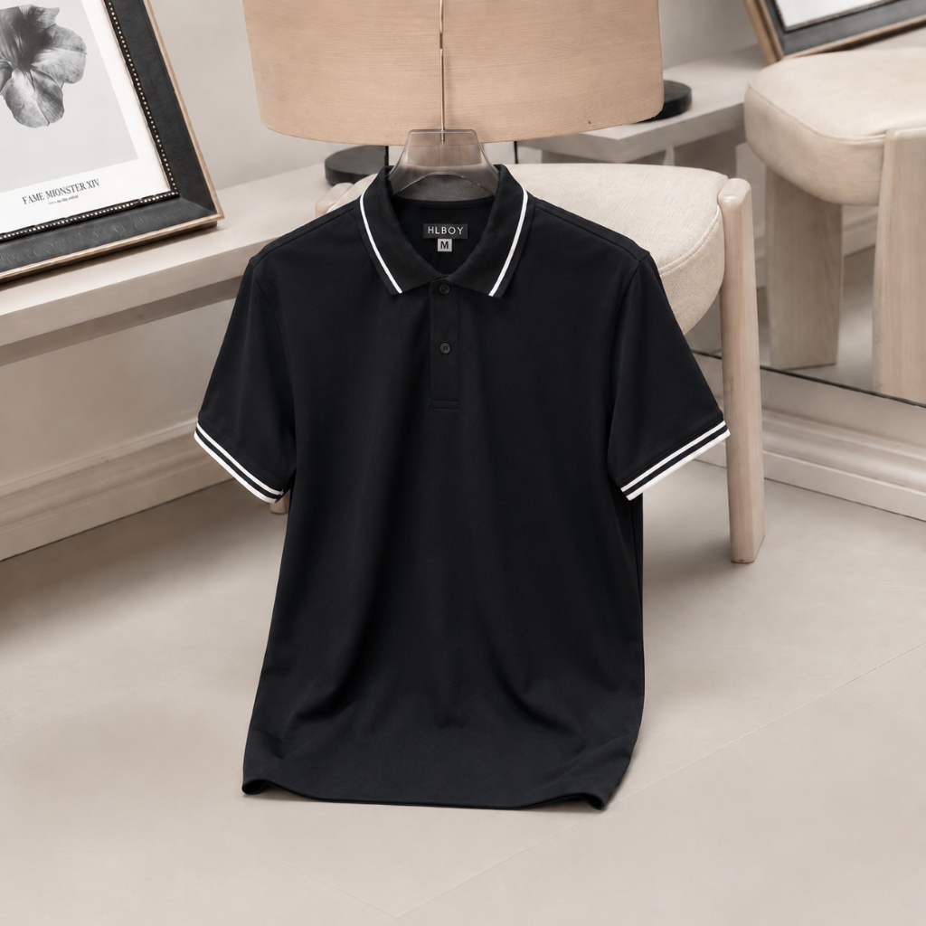 Áo polo nam HLBOY trơn bo kẻ, mềm mịn, giữ phom hoàn hảo ,S0C710