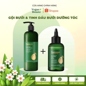 [MUA 2 GIẢM 20%] Combo Dầu gội bưởi & Nước dưỡng tóc tinh dầu bưởi Cocoon 140ml giúp giảm gãy rụng và làm mềm tóc