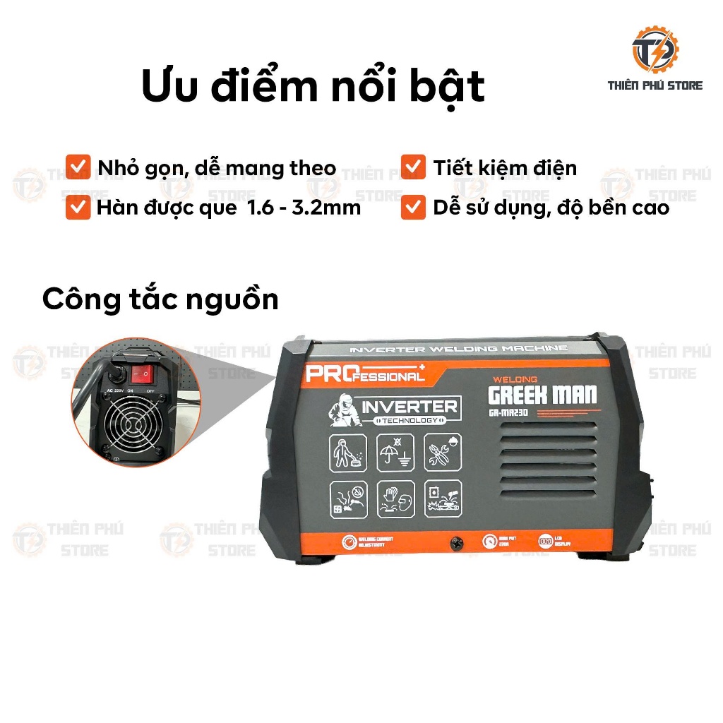Máy Hàn Điện Tử Mini GREEKMAN GR-MA230 | Dòng Ra 230A, Hàn Que 1.6-3.2mm, Nhỏ Gọn , Bảo hành 12 tháng [CHÍNH HÃNG]