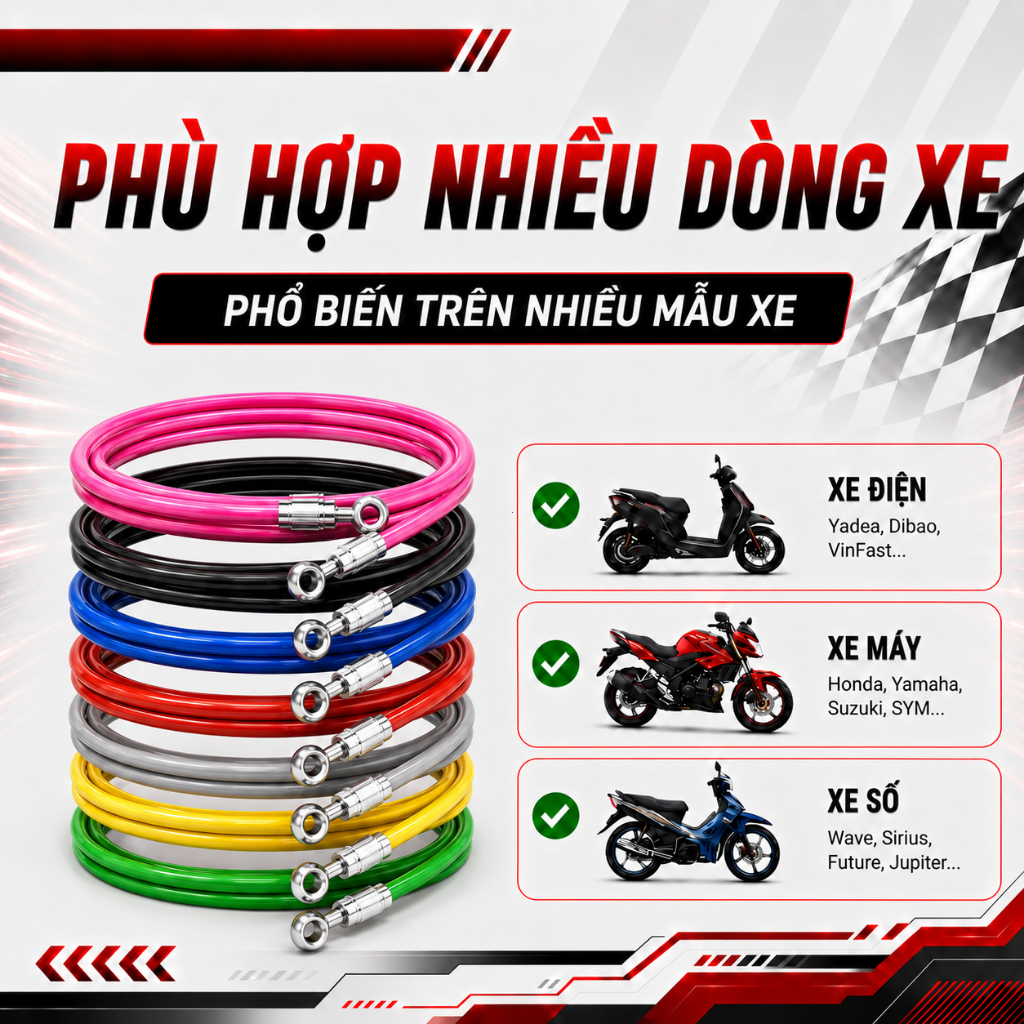 Dây Dẫn Dầu Phanh Trước Xe Điện Ống Dầu Phanh Đĩa Nhiều Màu, Hai Đầu Inox Chống Gỉ, Bán Lẻ 1 Dây