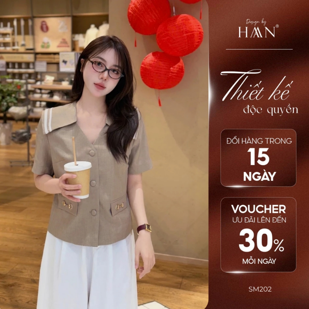 Áo Sơ Mi Nữ Ngắn Tay Cổ Tim Cúc Bọc Dáng Ôm Vừa, Sơ Mi Nữ Công Sở HAAN Design - SM202