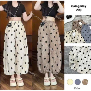 DEAL MỞ BÁN } Quần Bom Thụng Nữ Họa Tiết Chấm Bi Loang Vải Linnen Hàng L1, Ảnh Thật Shop Tự Chụp Form To Rộng
