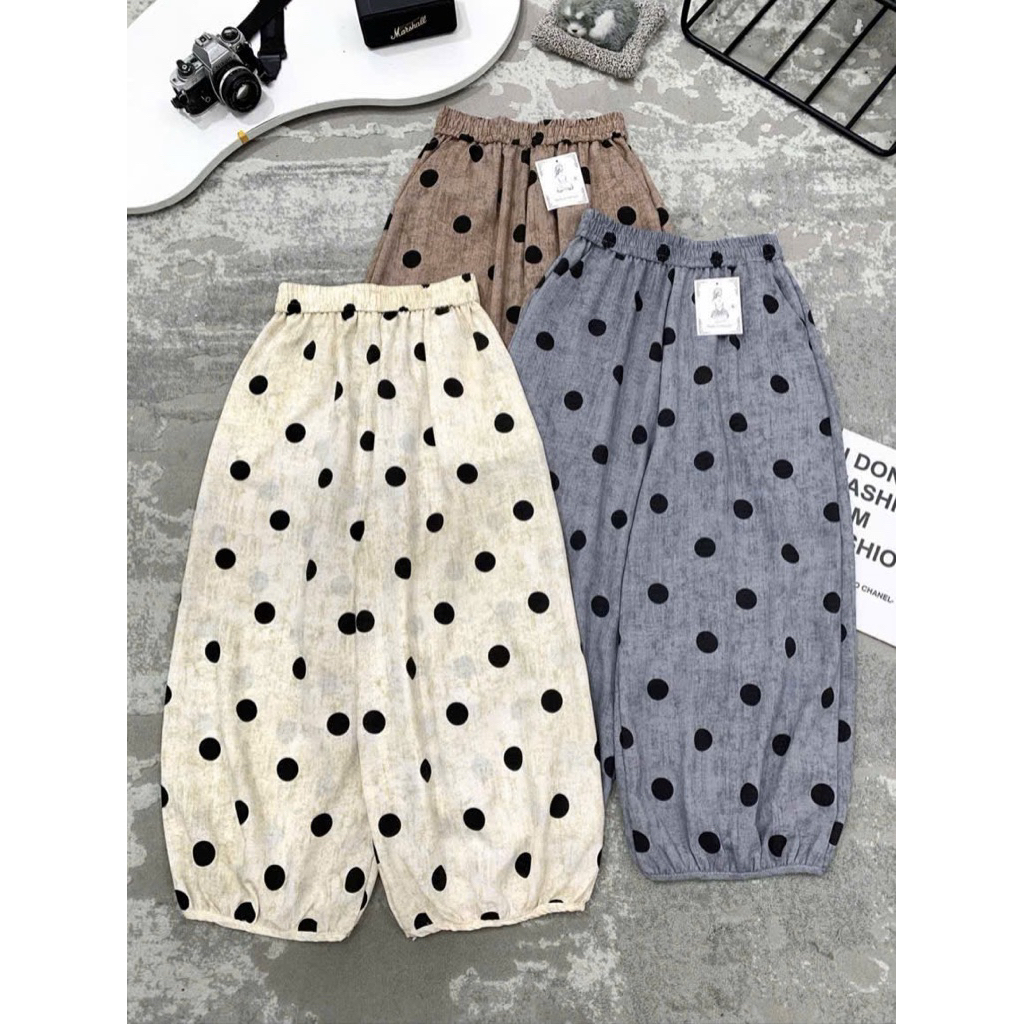 DEAL MỞ BÁN } Quần Bom Thụng Nữ Họa Tiết Chấm Bi Loang Vải Linnen Hàng L1, Ảnh Thật Shop Tự Chụp Form To Rộng