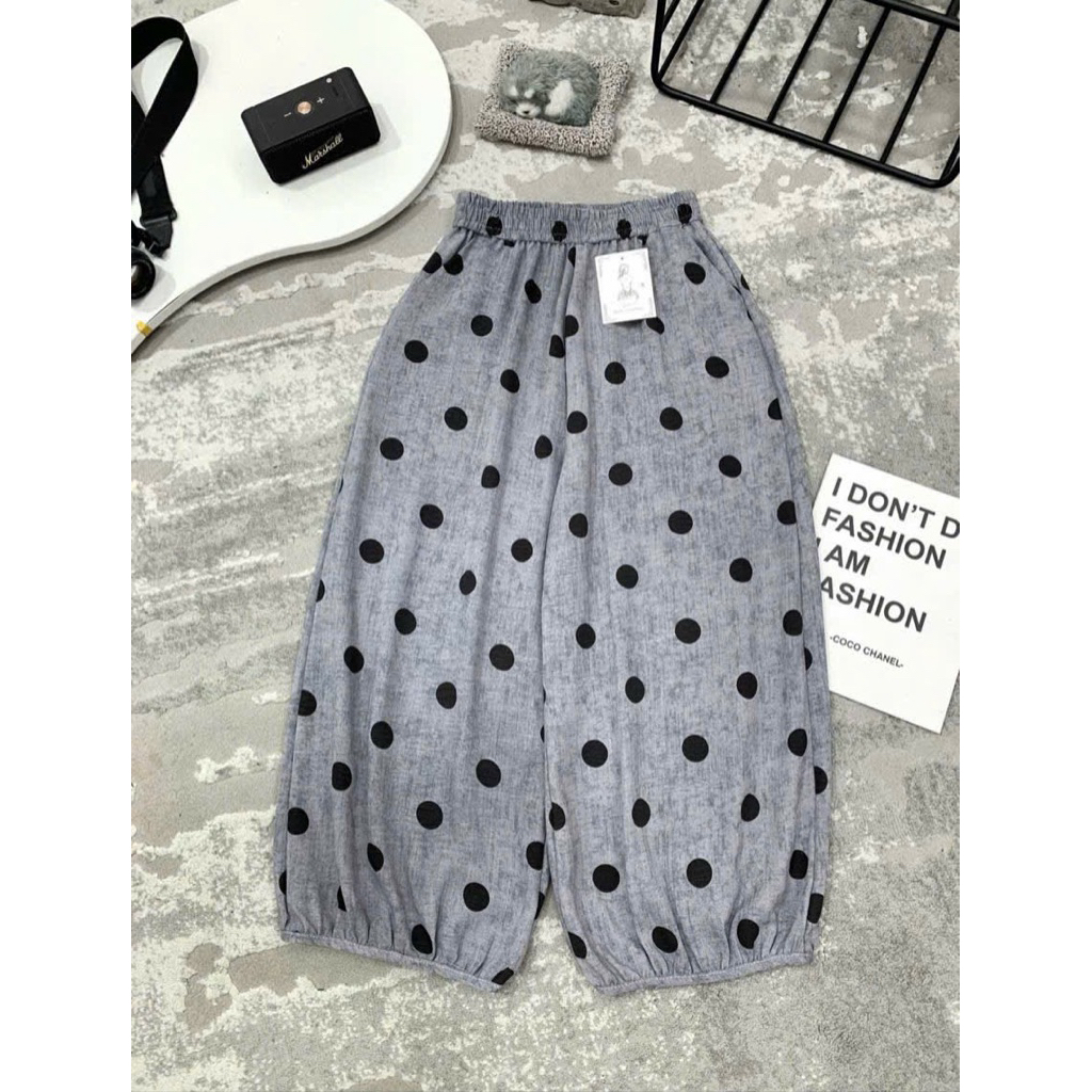 DEAL MỞ BÁN } Quần Bom Thụng Nữ Họa Tiết Chấm Bi Loang Vải Linnen Hàng L1, Ảnh Thật Shop Tự Chụp Form To Rộng