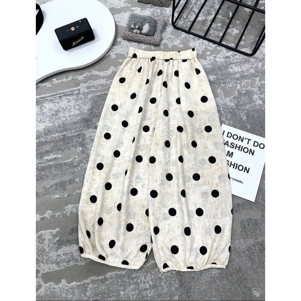 DEAL MỞ BÁN } Quần Bom Thụng Nữ Họa Tiết Chấm Bi Loang Vải Linnen Hàng L1, Ảnh Thật Shop Tự Chụp Form To Rộng