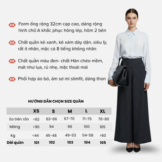 Quần vạt chéo kẻ nữ Mini Cica ống rộng 32cm cạp cao, chất siêu lỳ, dày dặn, quần âu nữ công sở Q06