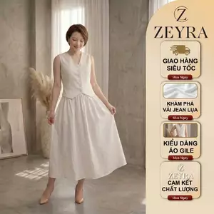 Set đồ công sở nữ áo gile kèm chân váy, chất vải jean lụa cao cấp ZEYRA dạo phố, đi tiệc