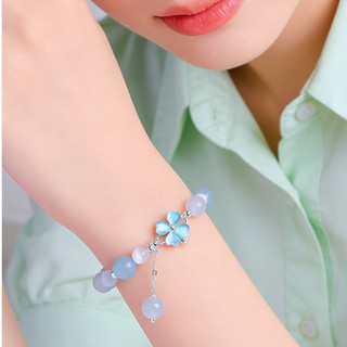 Vòng Tay Đá Tự Nhiên Cỏ Bốn Lá May Mắn Vòng Đeo Tay Đá Mã Não Xanh Phong Thủy Bình An Trừ Tà Cho Nữ