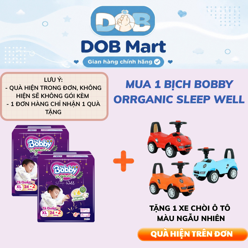 Tã dán/quần Bobby Organic SleepWell Cao Cấp Ban Đêm Siêu Thấm Hút cho bé đủ size DOB