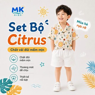 Set Bộ Bé Trai Citrus MK Kids Áo Sơ Mi Họa Tiết Nổi Bật Đi Biển Mùa Hè Chất Đũi Tơ Thoáng Mát 2-10 Tuổi