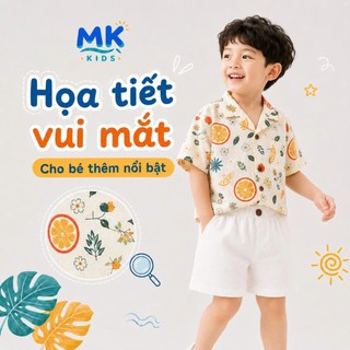 Set Bộ Bé Trai Citrus MK Kids Áo Sơ Mi Họa Tiết Nổi Bật Đi Biển Mùa Hè Chất Đũi Tơ Thoáng Mát 2-10 Tuổi