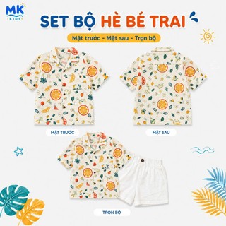 Set Bộ Bé Trai Citrus MK Kids Áo Sơ Mi Họa Tiết Nổi Bật Đi Biển Mùa Hè Chất Đũi Tơ Thoáng Mát 2-10 Tuổi