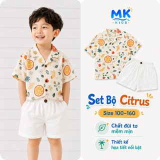 Set Bộ Bé Trai Citrus MK Kids Áo Sơ Mi Họa Tiết Nổi Bật Đi Biển Mùa Hè Chất Đũi Tơ Thoáng Mát 2-10 Tuổi