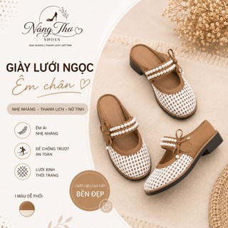 Giày Nữ Bệt Đan Thời Trang Quai Đính Đá – Giày Mule Nữ Đi Êm Chân Phong Cách Thanh Lịch