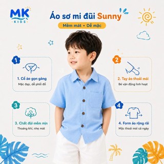 Áo Sơ Mi Đũi Bé Trai Sunny MK Kids Cộc Tay Trơn 8 Màu Mùa Hè Chất Đũi Tơ Thoáng Mát 2-10 Tuổi