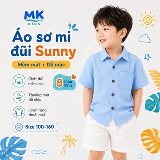 Áo Sơ Mi Đũi Bé Trai Sunny MK Kids Cộc Tay Trơn 8 Màu Mùa Hè Chất Đũi Tơ Thoáng Mát 2-10 Tuổi