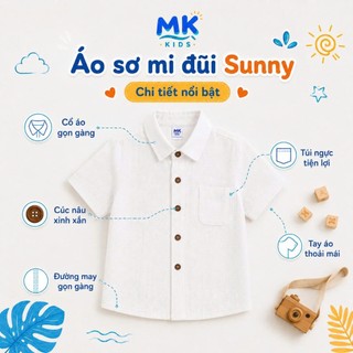 Áo Sơ Mi Đũi Bé Trai Sunny MK Kids Cộc Tay Trơn 8 Màu Mùa Hè Chất Đũi Tơ Thoáng Mát 2-10 Tuổi