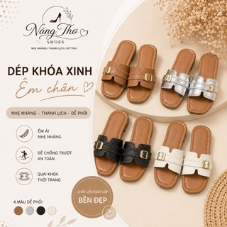 Dép Sandal Nữ Quai Ngang Khoá Kim Loại Thời Trang Hàn Quốc – Dép Nữ Đế Mềm Chống Trượt Đi Chơi Đi Làm ( QCCC )