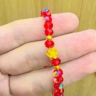 Vòng tay pha lê phối hoa sen + 2bi vàng 24k - Phụ kiện thời trang Hoàn Khắc - Có giấy đảm bảo vàng kèm theo