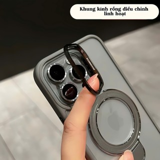 Ốp Điện Thoại Chân Đế Trong Suốt Sang Trọng Cho iPhone11 12 13 14 15 16 17 Pro Max Từ Tính Chống Sốc