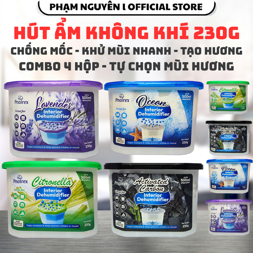 [COMBO 4 HỘP] HỘP HÚT ẨM PNAIREX 230G - CHỐNG ẨM MỐC, TÙY CHỌN MÙI HƯƠNG