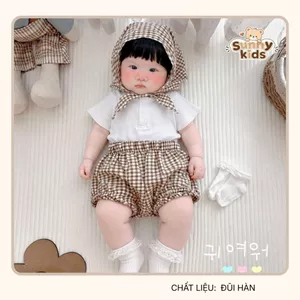 |SUNNYKIDS| set đồ em bé quần bí kẻ chất đũi hàn áo tăm gân đũa siêu đáng yêu cho bé gái( tặng kèm khăn mỏ quạ )