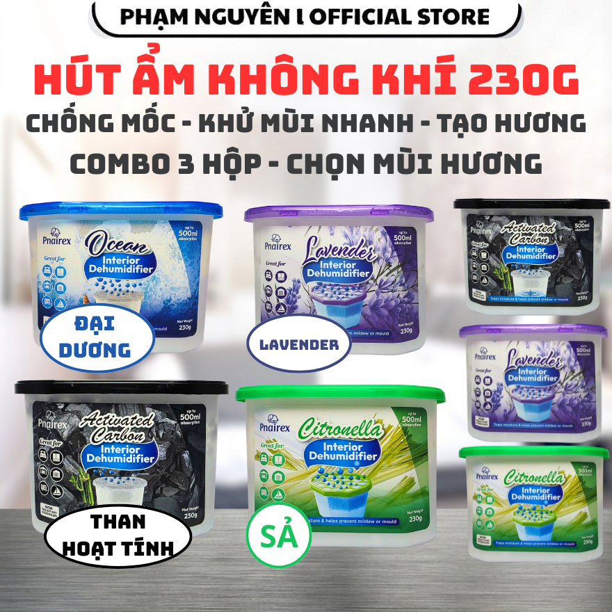 [COMBO 3 HỘP] HỘP HÚT ẨM PNAIREX 230G - CHỐNG ẨM MỐC, TÙY CHỌN MÙI HƯƠNG