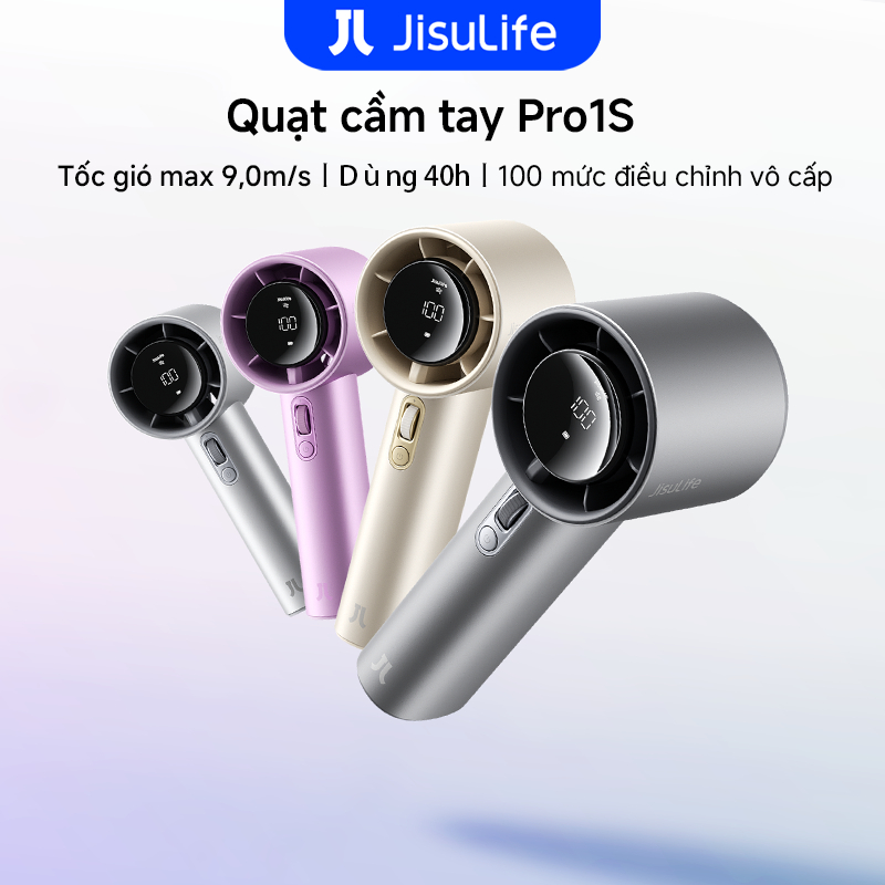 Quạt cầm tay JisuLife Pro1S siêu gọn nhẹ, gió mạnh, pin bền, điều chỉnh 100 mức, màn hình LED, sạc tiện lợi, dễ mang đi