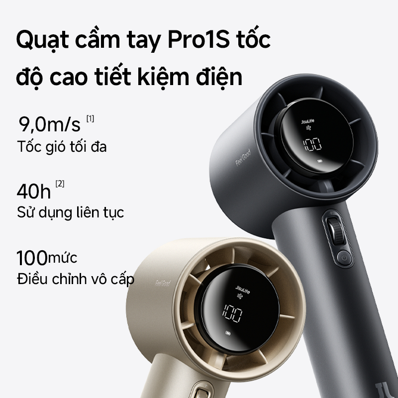 Quạt cầm tay JisuLife Pro1S siêu gọn nhẹ, gió mạnh, pin bền, điều chỉnh 100 mức, màn hình LED, sạc tiện lợi, dễ mang đi