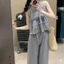 Set Bộ Đũi Xốp Nữ Cổ Yếm Tầng Kèm Quần Ống Rộng - Bộ Quần Áo Kiểu Dáng Suông Đi Biển Đi Chơi
