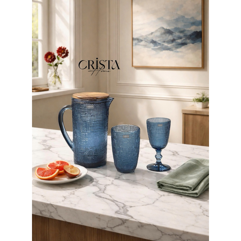 FULL BỘ VÂN LƯỚI XANH COBAN THỦY TINH CAO CẤP - CRISTA HOME CHÍNH HÃNG