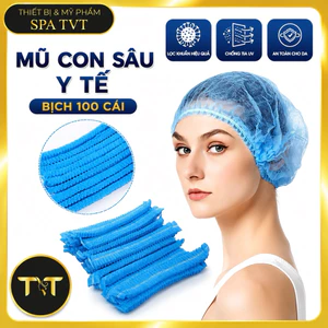Mũ Con Sâu Y Tế Bịch 100 Cái, Mũ Chụp Tóc Vải Không Dệt Dùng Một Lần Cho Spa, Thẩm Mỹ Viện
