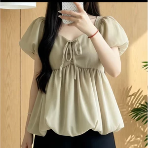 Áo babydoll cộc tay chất von 2lớp có dây rút nơ siêu đẹp